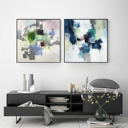 Wall Art 90cmx90cm Blue Crushers 2 Sets Black Frame Canvas