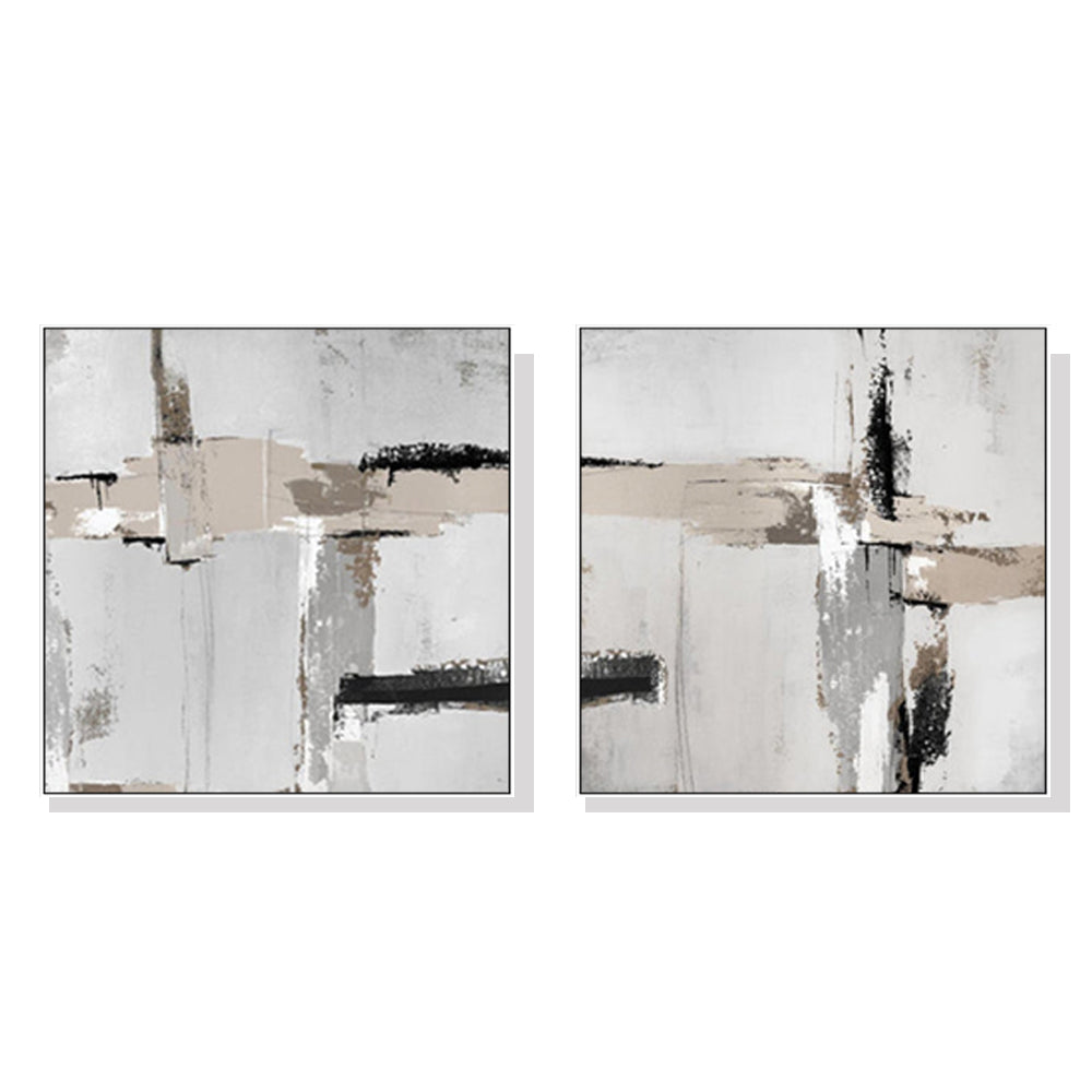 Wall Art 40cmx40cm Neutral Abstract 2 Sets White Frame Canvas