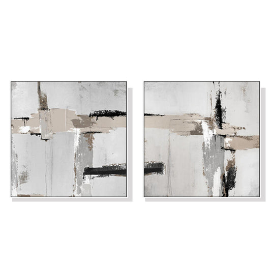 Wall Art 60cmx60cm Neutral Abstract 2 Sets White Frame Canvas