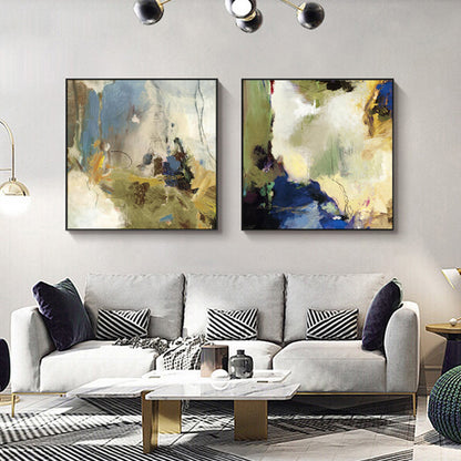 Wall Art 50cmx50cm Abstract Blue 2 Sets Black Frame Canvas