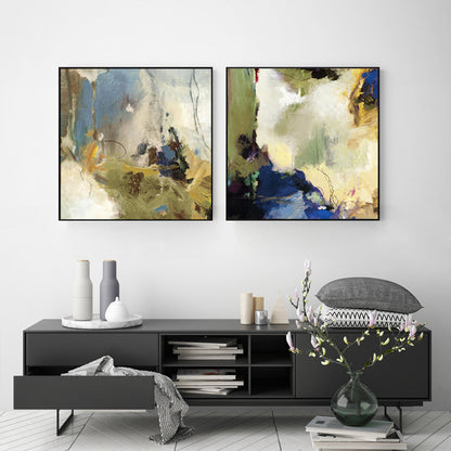 Wall Art 100cmx100cm Abstract Blue 2 Sets Black Frame Canvas