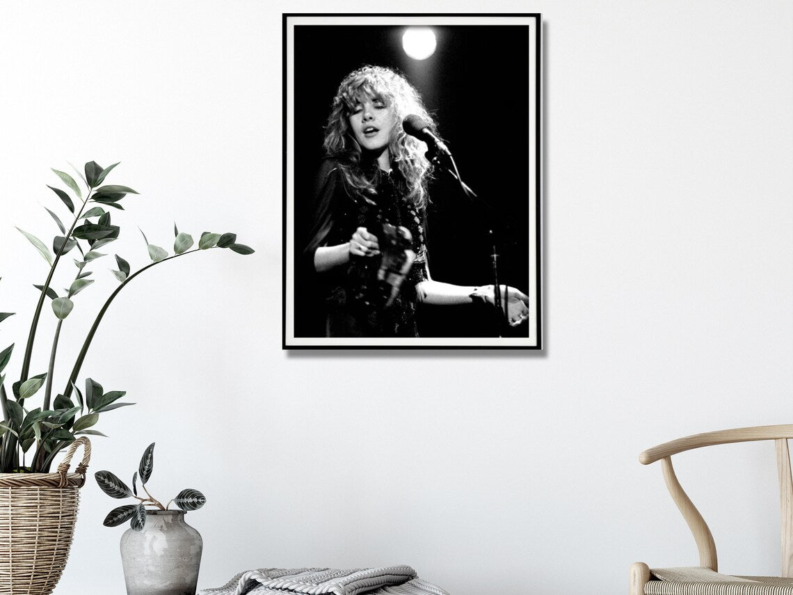 Wall Art 70cmx100cm Young Stevie Nicks in Concert Poster, Black Frame Canvas