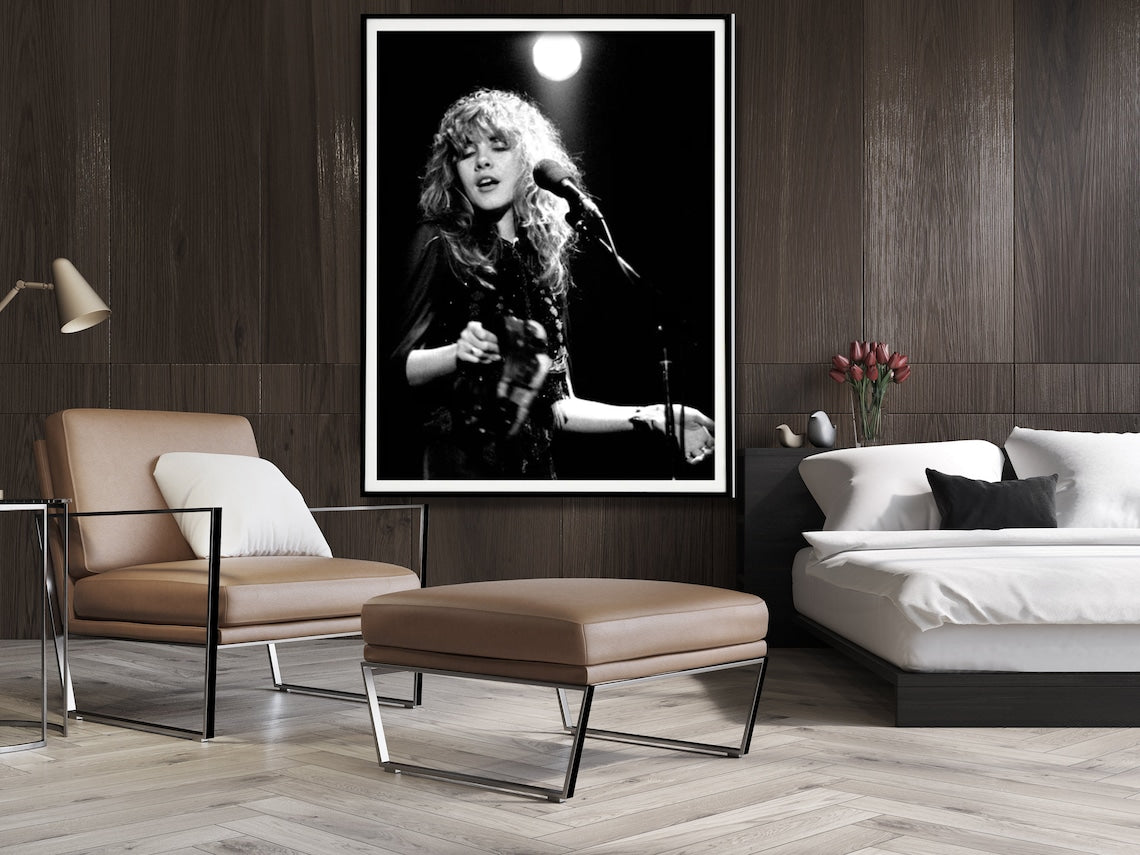 Wall Art 90cmx135cm Young Stevie Nicks in Concert Poster, Black Frame Canvas