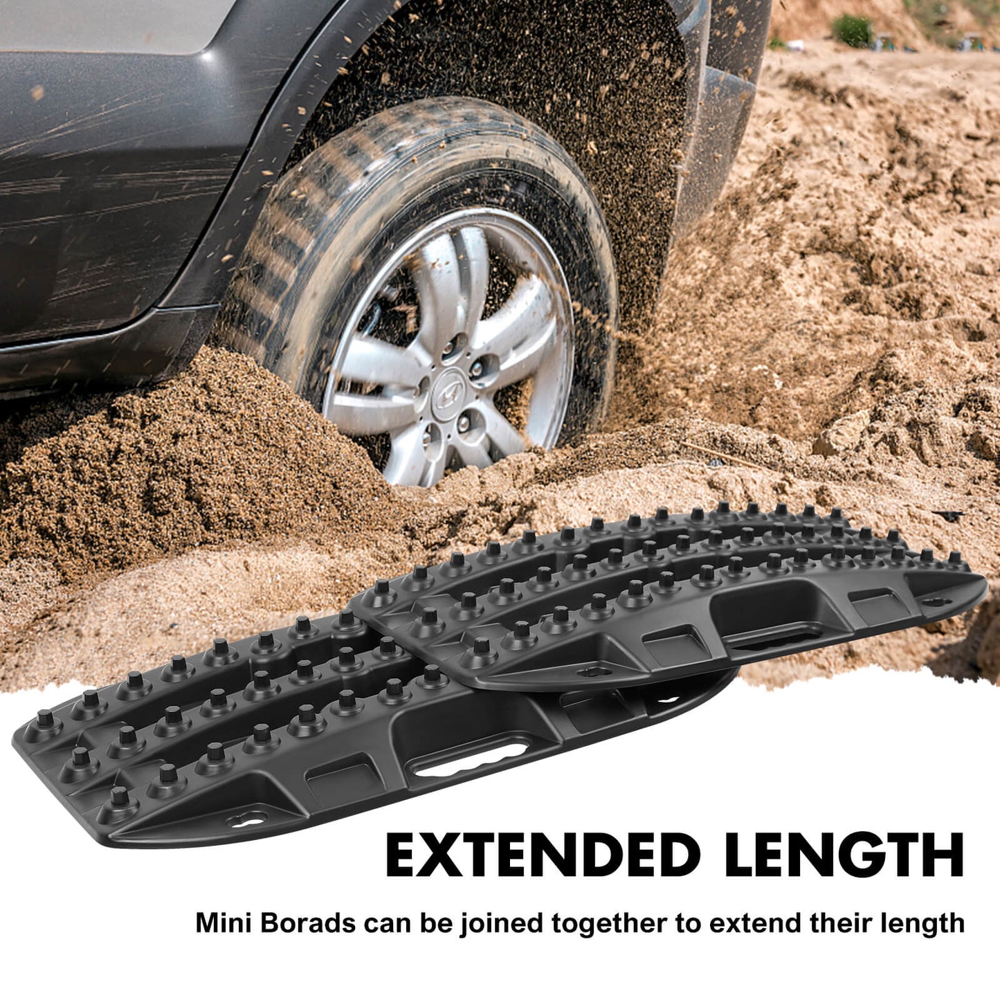 X-BULL Mini Recovery Tracks Traction Boards Sand Mud Snow 4WD 4x4 Vehicle 1 Pair Black