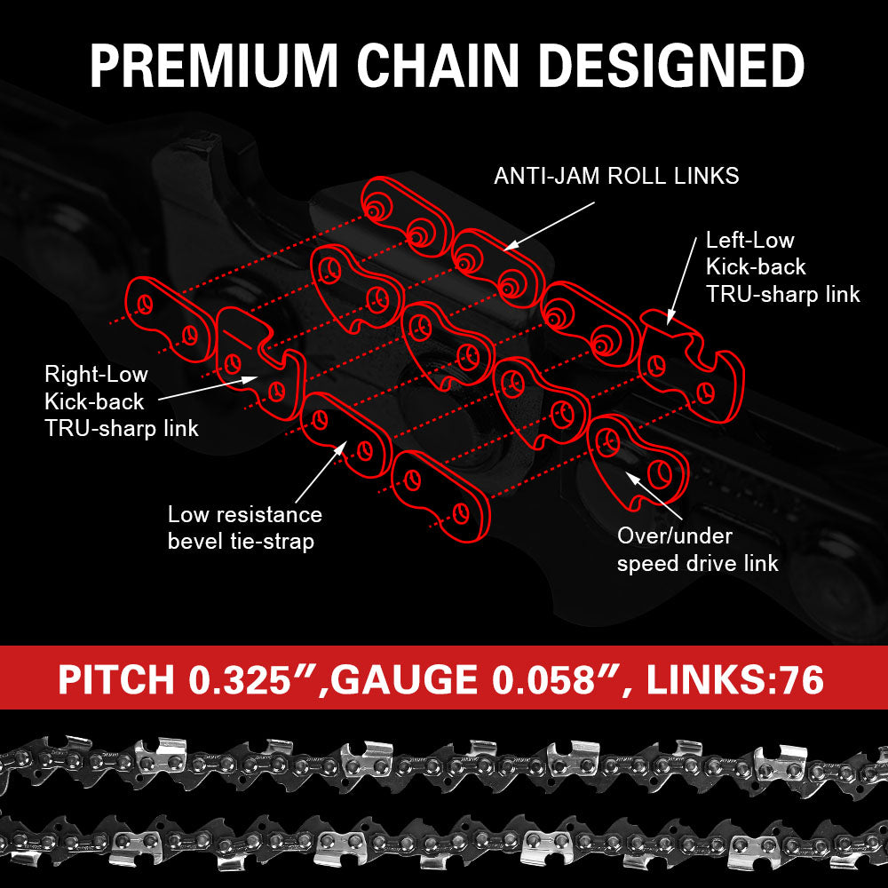 X-BULL 20'' Chainsaw Bar and Chain 0 .325 Pitch Gauge 76 Link Universal