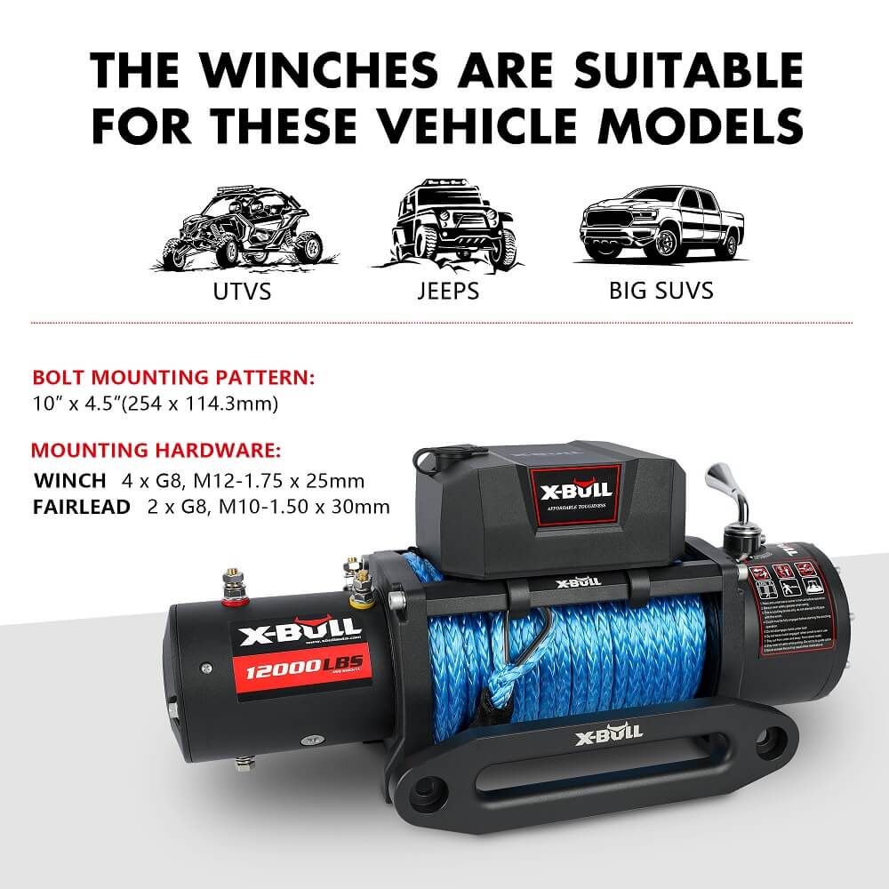 X-BULL 12V Electric Winch 12000LBS synthetic rope 4wd Jeep with Tire Deflator