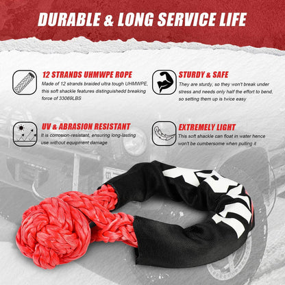 X-BULL 4WD Recovery Kit Kinetic Recovery Rope With 4WD Winch 12000LBS Electric Winch 12V 4X4 Offroad