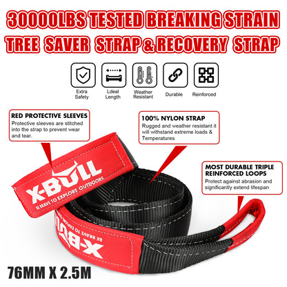 X-BULL 4X4 Recovery Kit Kinetic Recovery Rope Snatch Strap / 2PCS Recovery Tracks Gen2.0