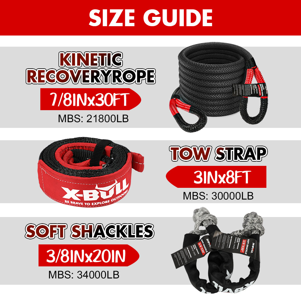 X-BULL 4X4 Recovery Kit Kinetic Recovery Rope Snatch Strap / 2PCS Recovery Tracks Gen2.0