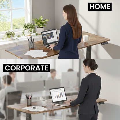 FORTIA Sit to Stand Standing Desk, 160x60cm, 72-118cm Electric Height Adjustable, Walnut Style Desktop/Black Frame