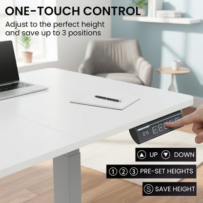 FORTIA Sit to Stand Standing Desk, 160x60cm, 72-118cm Electric Height Adjustable, White Desktop/Silver Frame