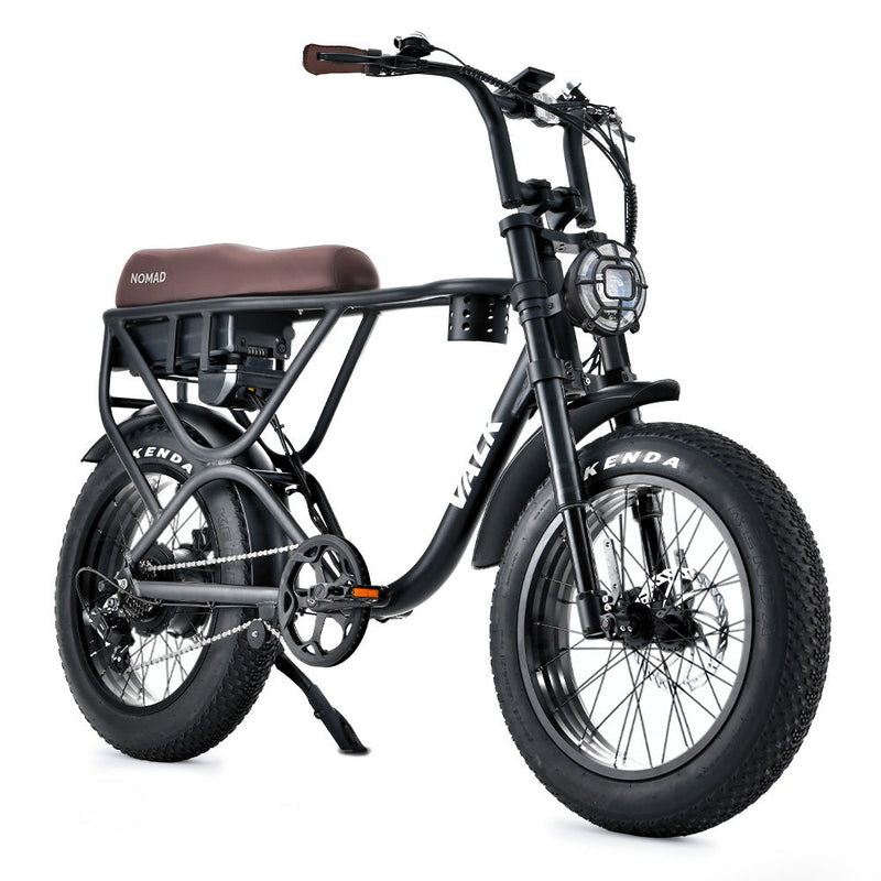 VALK Nomad Electric Fat Tyre Bike, 500W, 45km/hr, Throttle ebike, 20x4" Kenda Tyres, Shimano 7 spd, Suspension, Black