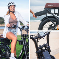 VALK Nomad Electric Fat Tyre Bike, 500W, 45km/hr, Throttle ebike, 20x4" Kenda Tyres, Shimano 7 spd, Suspension, Black