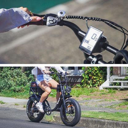 VALK Nomad Electric Fat Tyre Bike, 500W, 45km/hr, Throttle ebike, 20x4" Kenda Tyres, Shimano 7 spd, Suspension, Black