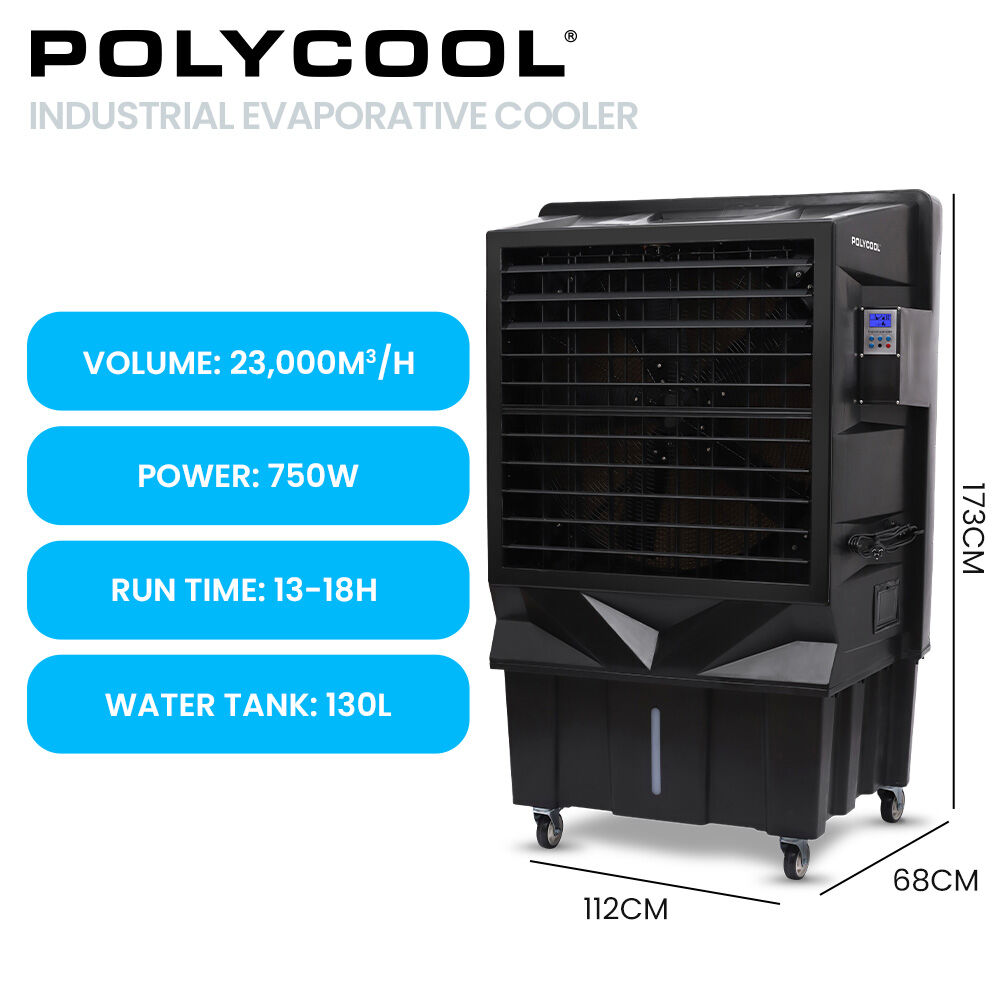 POLYCOOL 130L 750W Evaporative Air Cooler, Commercial Industrial Grade, Remote Control, Purifier, Fan