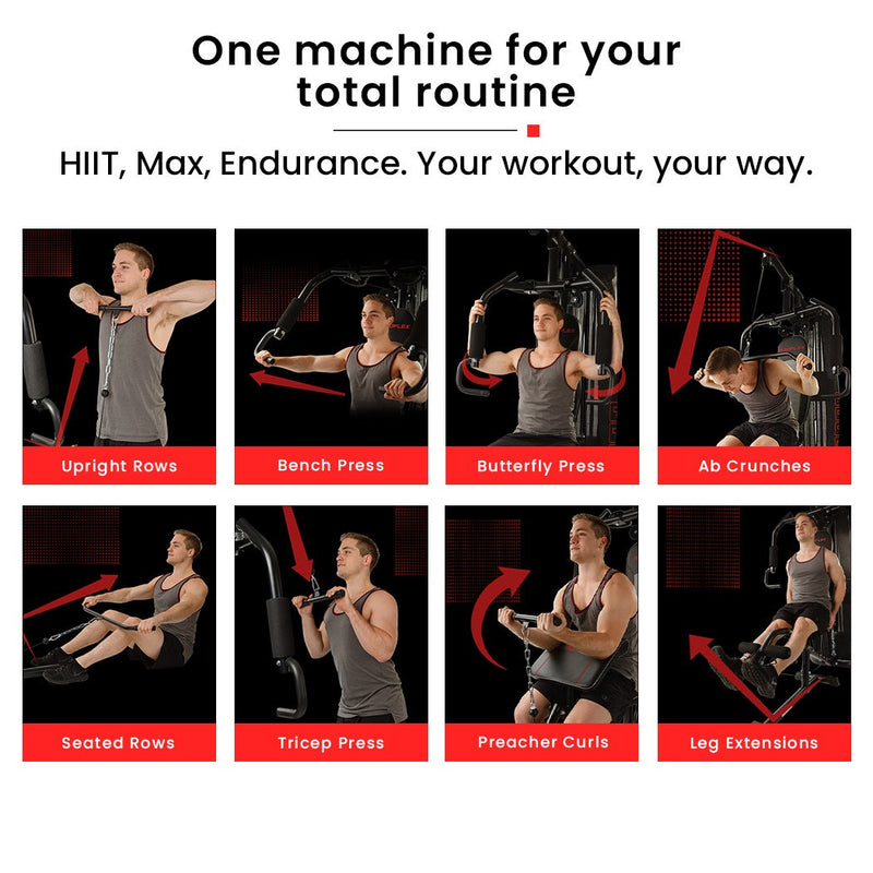 PROFLEX Multi-Station Compact Home Gym Set, 150lbs Weight Plates- M8000