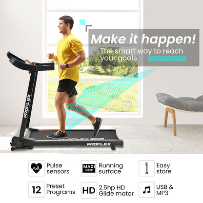 PROFLEX TRX3 Electric Treadmill, Compact Size, Foldable, USB/MP3, Pulse Sensors