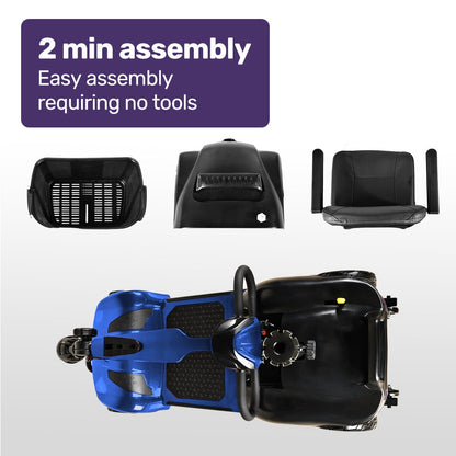 EQUIPMED FreeLite+ Mid-Sized Electric Foldable Mobility Scooter, Lithium Battery, Long Range and Easy Charging, Blue
