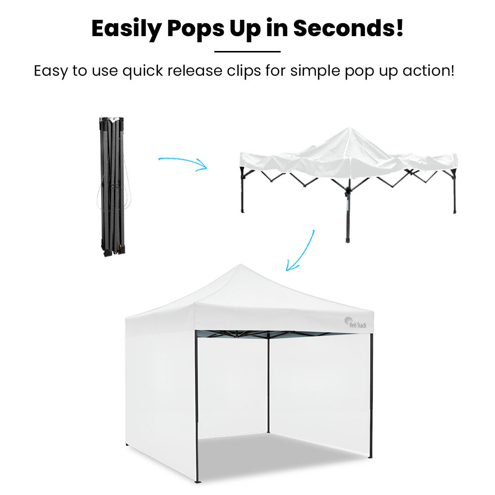 RED TRACK 3x3m Premium Pop Up Gazebo Marquee, Patented Steel Cable Canopy Support System, Wheeled Carry Bag, Side Walls, UV Block, Reinforced Frame, White