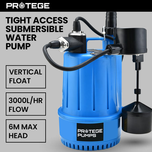 PROTEGE Tight Access Clean/Grey Water Submersible Sump Pump, Vertical Float Switch