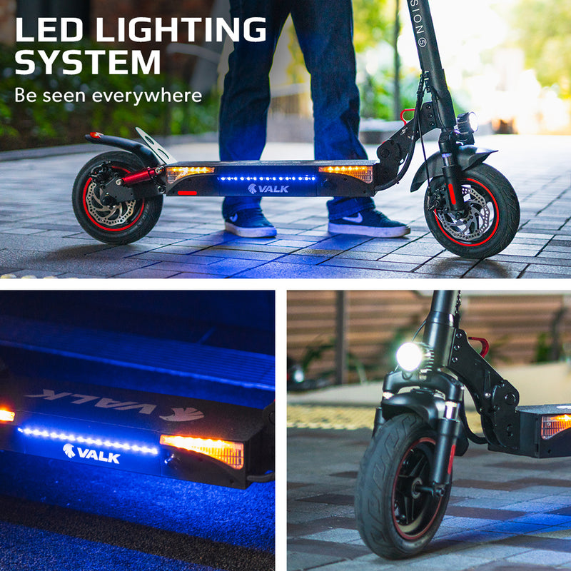 VALK Fusion 5 Electric Scooter, 500W 48V 13Ah Lithium 50km Range 40km/h Quad Shocks 10 inch Tyres