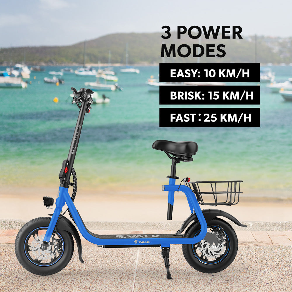 VALK Electric Scooter with Seat, Disc brakes, 12" Tyres, AU Compliant, for Adults, Teens, Commuter, Blue