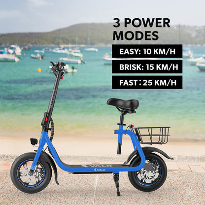 VALK Electric Scooter with Seat, Disc brakes, 12" Tyres, AU Compliant, for Adults, Teens, Commuter, Blue
