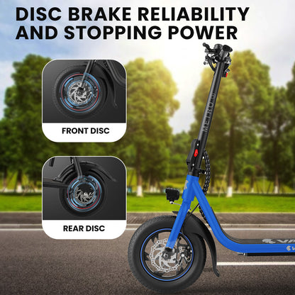 VALK Electric Scooter with Seat, Disc brakes, 12" Tyres, AU Compliant, for Adults, Teens, Commuter, Blue