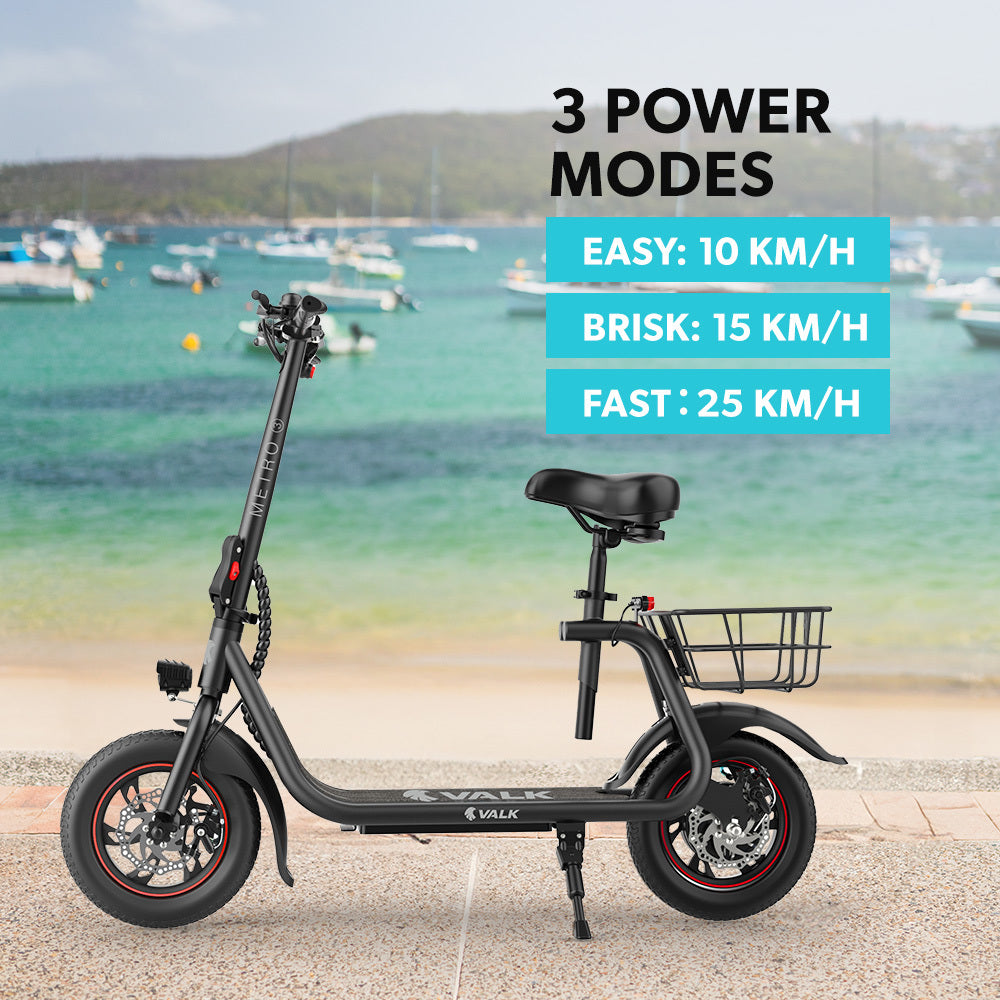 VALK Electric Scooter with Seat, Disc brakes, 12" Tyres, AU Compliant, for Adults, Teens, Commuter, Black