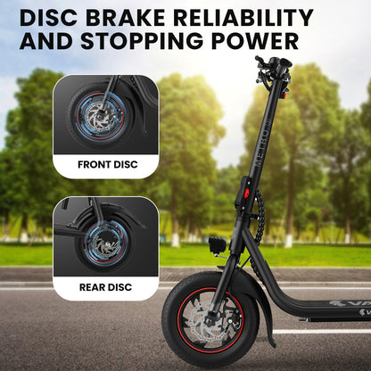 VALK Electric Scooter with Seat, Disc brakes, 12" Tyres, AU Compliant, for Adults, Teens, Commuter, Black