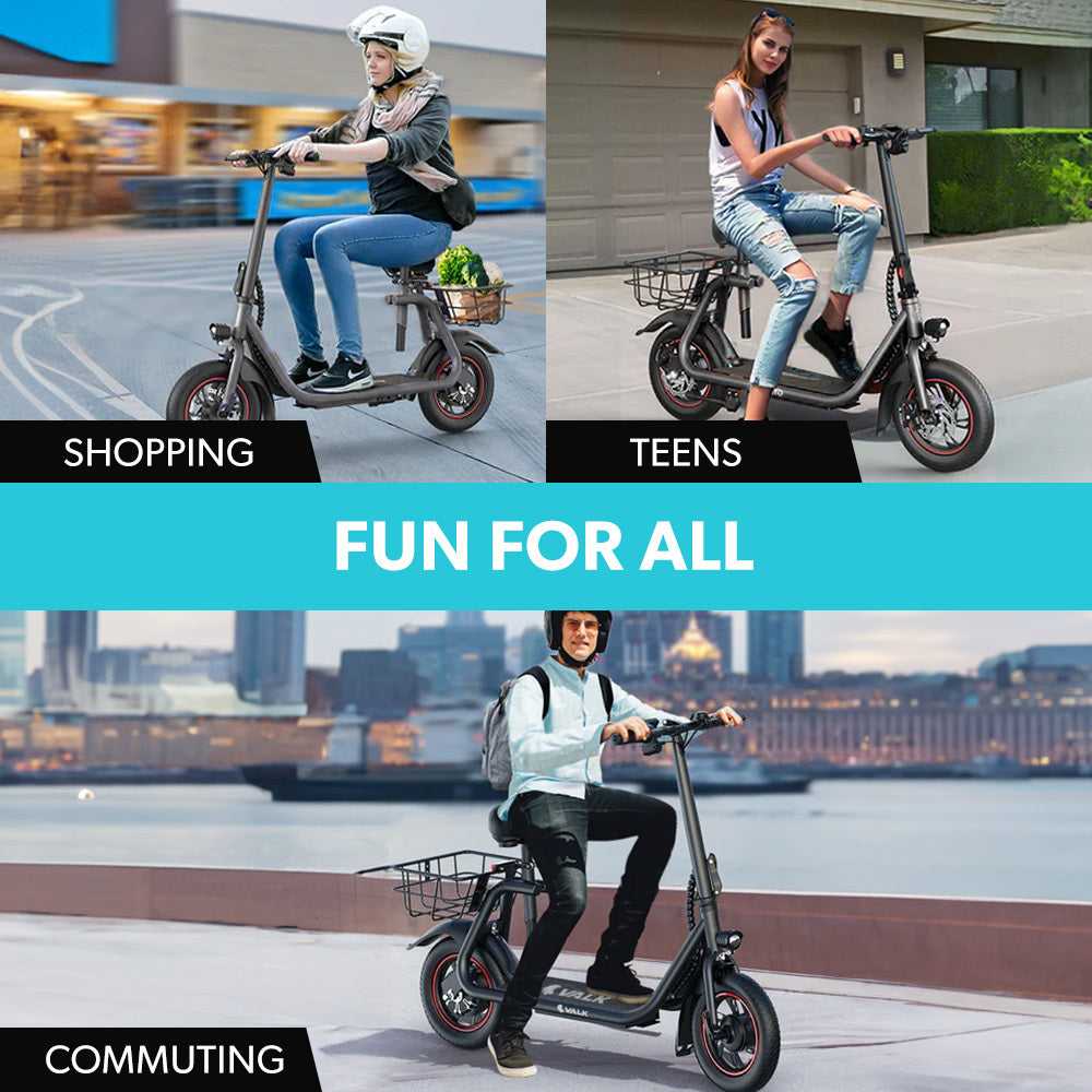 VALK Electric Scooter with Seat, Disc brakes, 12" Tyres, AU Compliant, for Adults, Teens, Commuter, Black