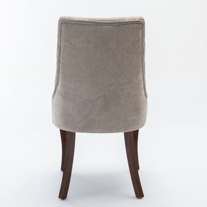 2x Fabric Channel Tufted Dining Chairs with Curved Wood Legs -Beige