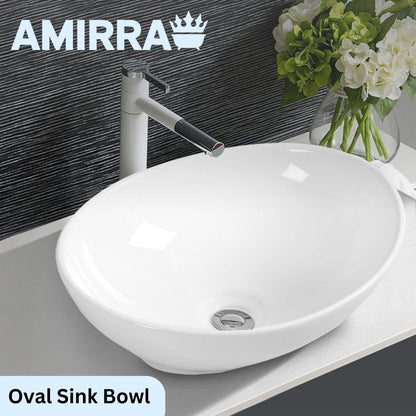 AMIRRA Ceramic Basin Oval Sink Bowl (White)