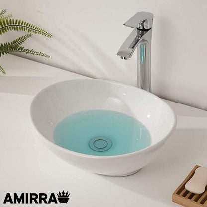 AMIRRA Ceramic Basin Oval Sink Bowl (White)