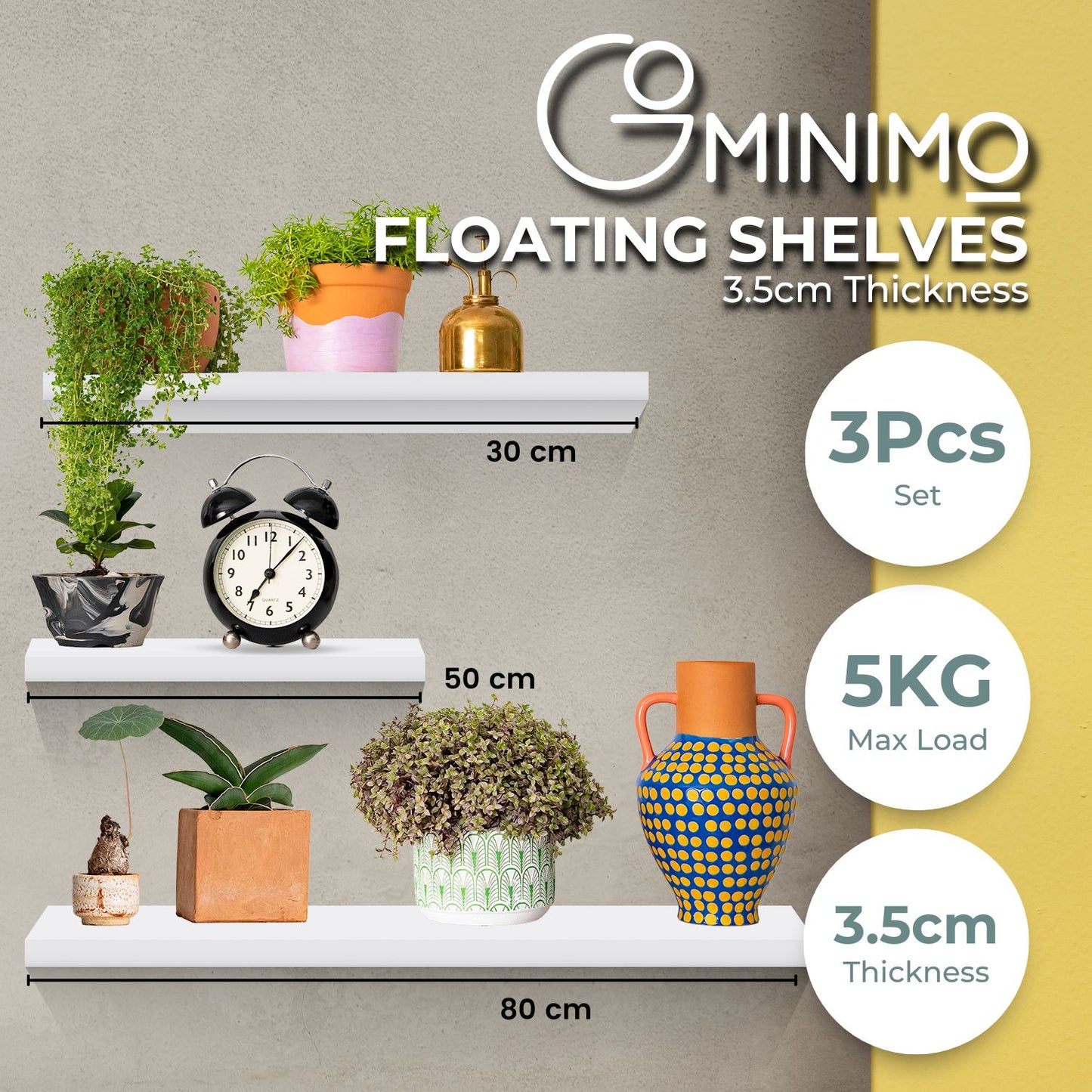 Ekkio Floating Shelf Set of 3 White