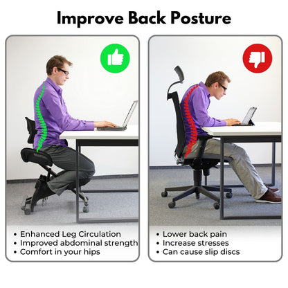 EKKIO Adjustable Ergonomic Office Kneeling Chair with Backrest (Black)