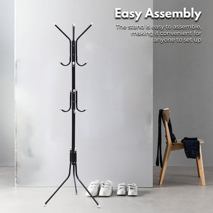 EKKIO 12 Hook Metal Coat Rack Stand with 3-Tier Hat Hanger (Black)EK-CRS-102-GQR