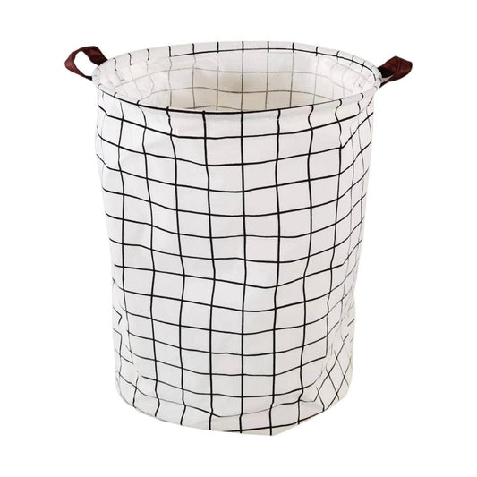 GOMINIMO Laundry Basket Round Foldable (White Square)