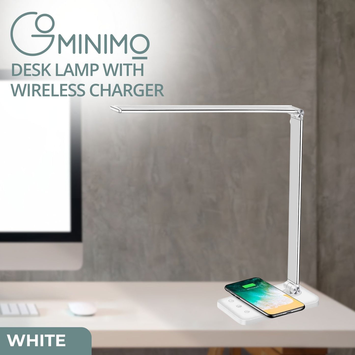 GOMINIMO LED Desk Lamp with Wireless Charger 5 Brightness Levels (White)