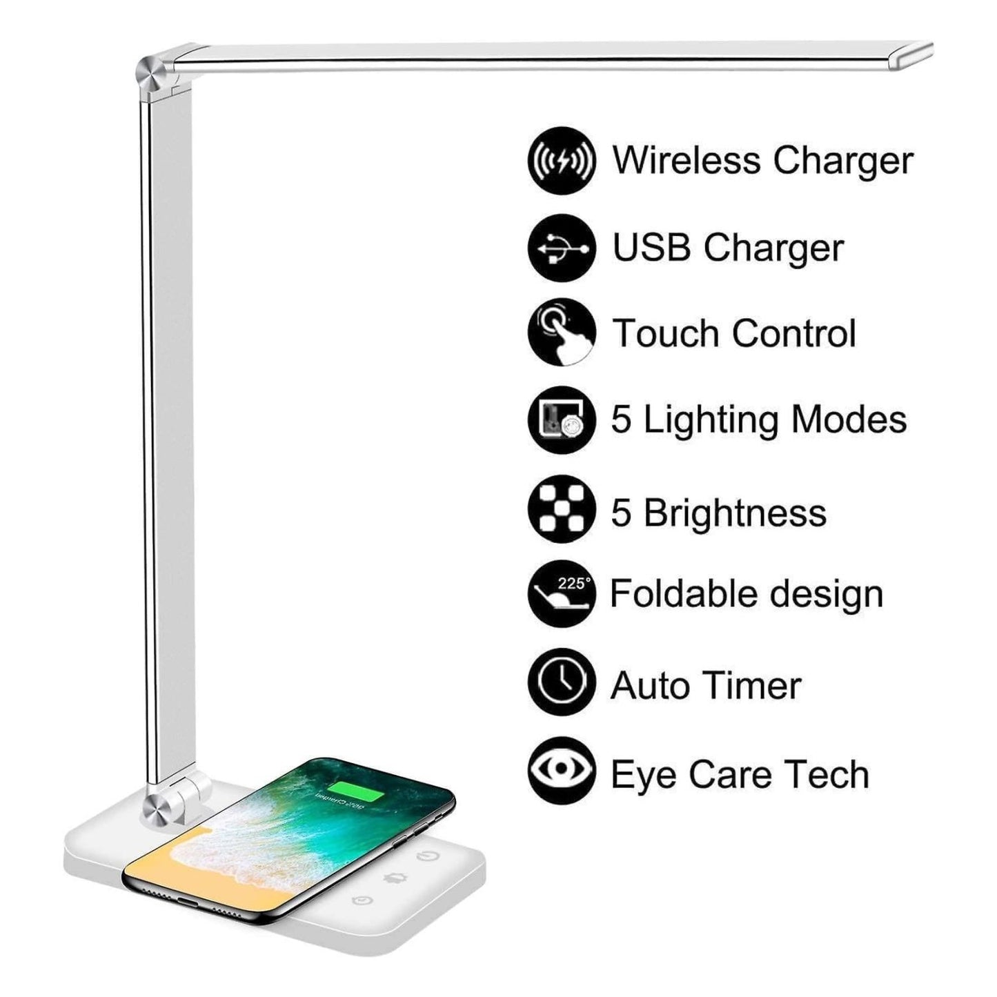 GOMINIMO LED Desk Lamp with Wireless Charger 5 Brightness Levels (White)