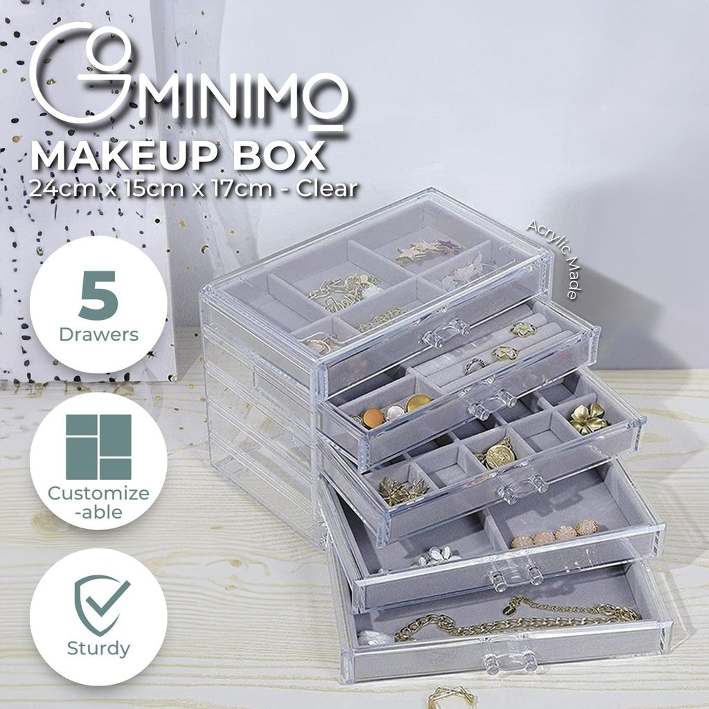 GOMINIMO Earring Jewelry Organiser with 5 Drawers Grey