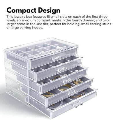 GOMINIMO Earring Jewelry Organiser with 5 Drawers Grey