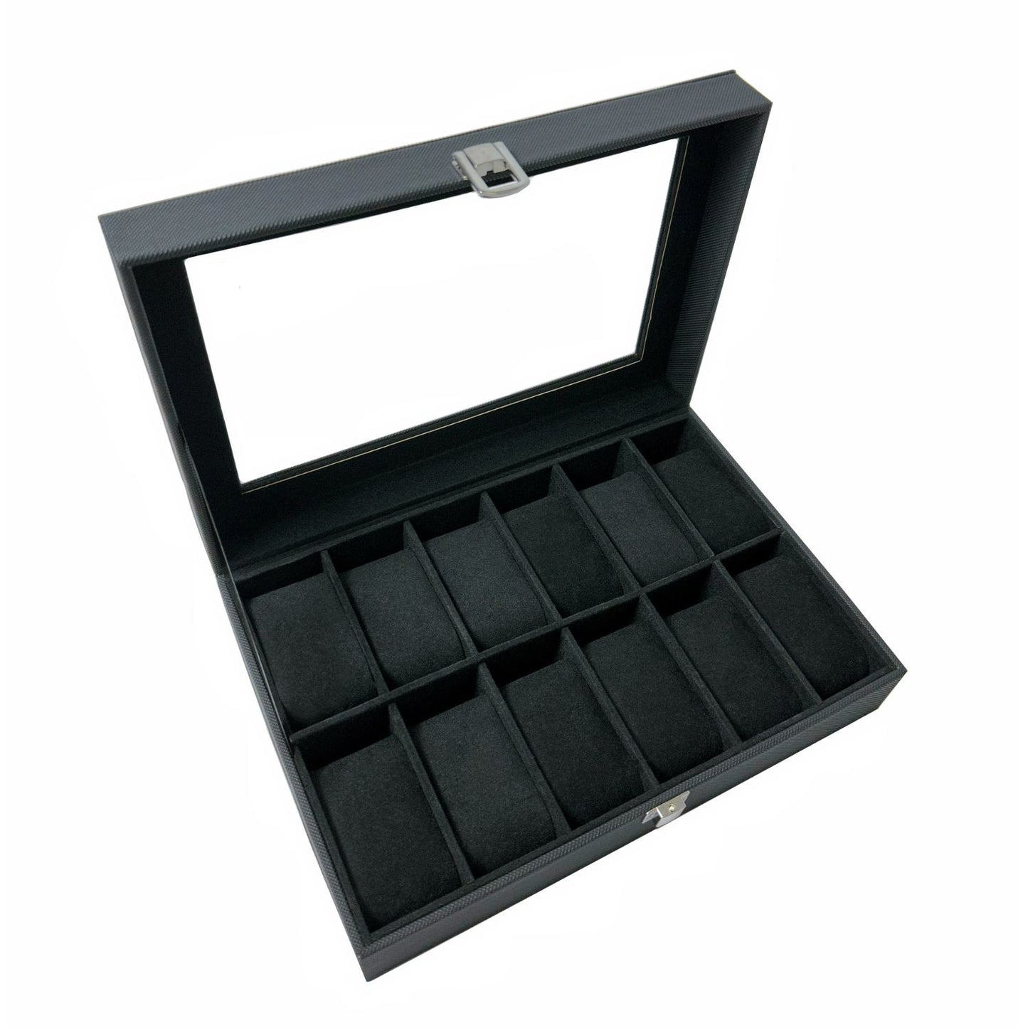 GOMINIMO 12 Slot Watch Box with Transparent Display Window (Black)