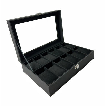 GOMINIMO 12 Slot Watch Box with Transparent Display Window (Black)