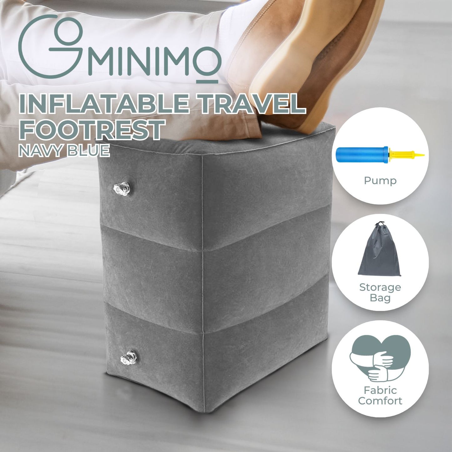 GOMINIMO Inflatable Travel Foot Rest Pillow with Adjustable Three Layers Height (Grey)