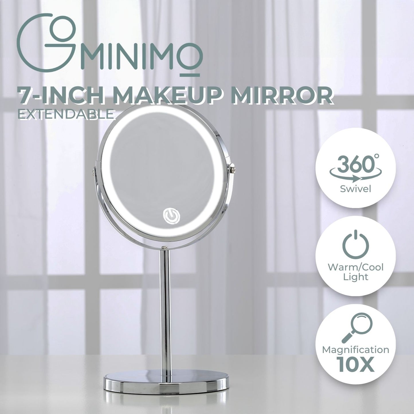 GOMINIMO 7 Inch LED Makeup Mirror with 10x Magnifying (Silver) GO-MMR-102-ZL