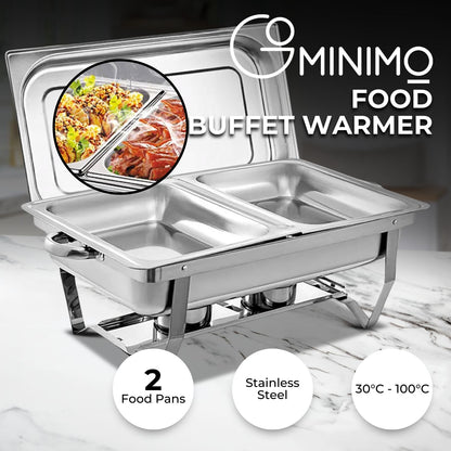 GOMINIMO 9L Chafing Dish Stainless Steel Food Buffet Warmer Pan (2x4.5L Dual Trays) GO-CDB-100-JZY