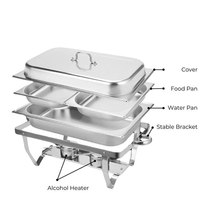 GOMINIMO 9L Chafing Dish Stainless Steel Food Buffet Warmer Pan (2x4.5L Dual Trays) GO-CDB-100-JZY