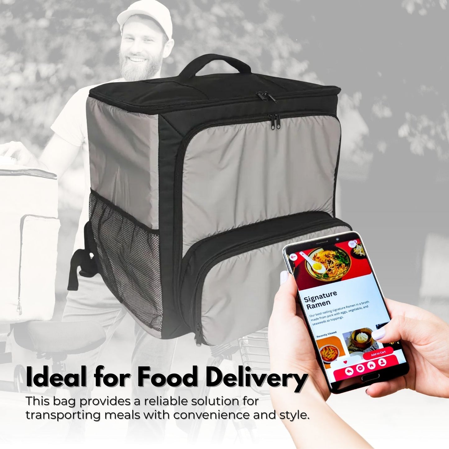 GOMINIMO 52L Insulated Food Delivery Backpack with Reflective Panels for Uber Eats (Black)