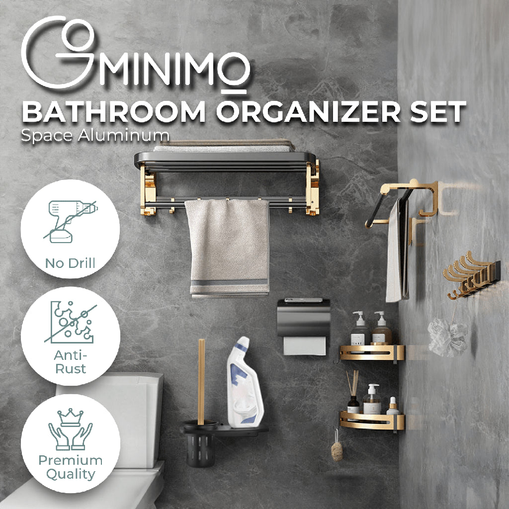 Gominimo Bathroom Wall Mount Black Gold Accessories Set (H)